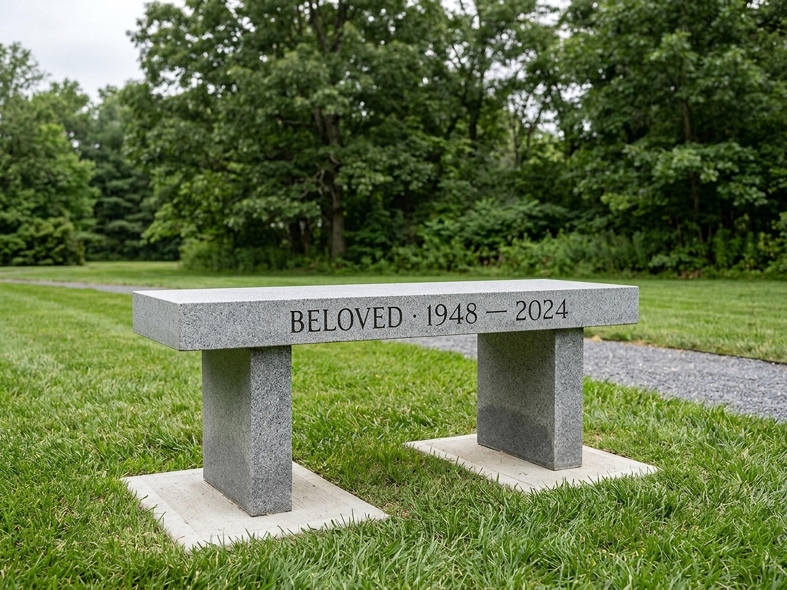 Studio visualization of a backless granite memorial bench in Georgia Gray