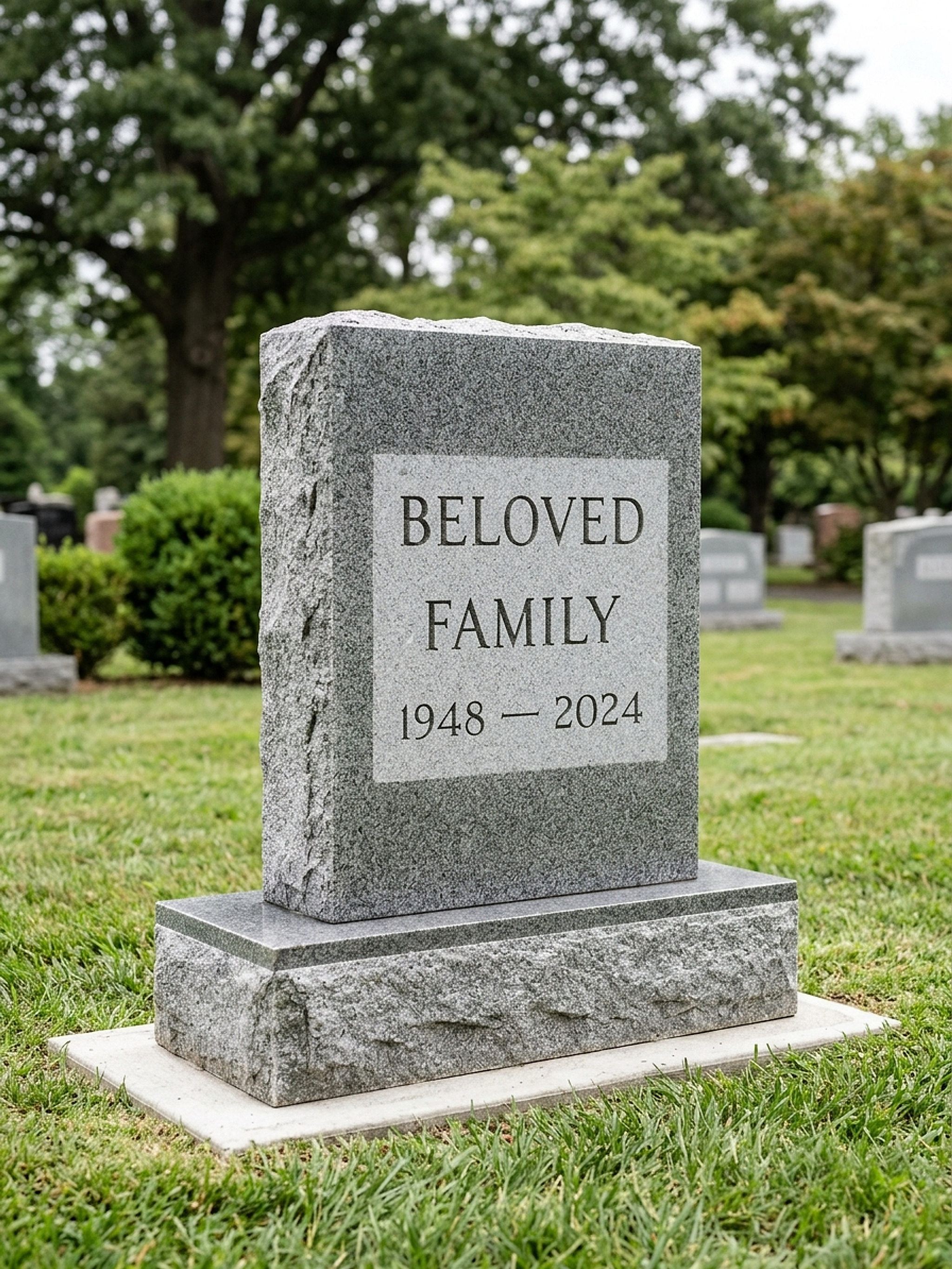 Studio visualization of an upright single granite memorial in Georgia Gray